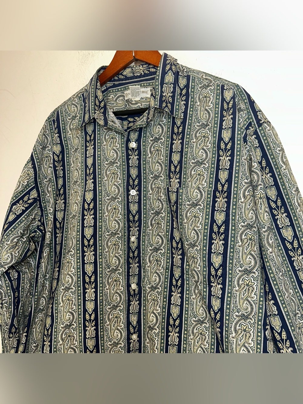 Vintage Banana Republic Men’s XL Safari  Paisley Blue Button Up Shirt Cowboy